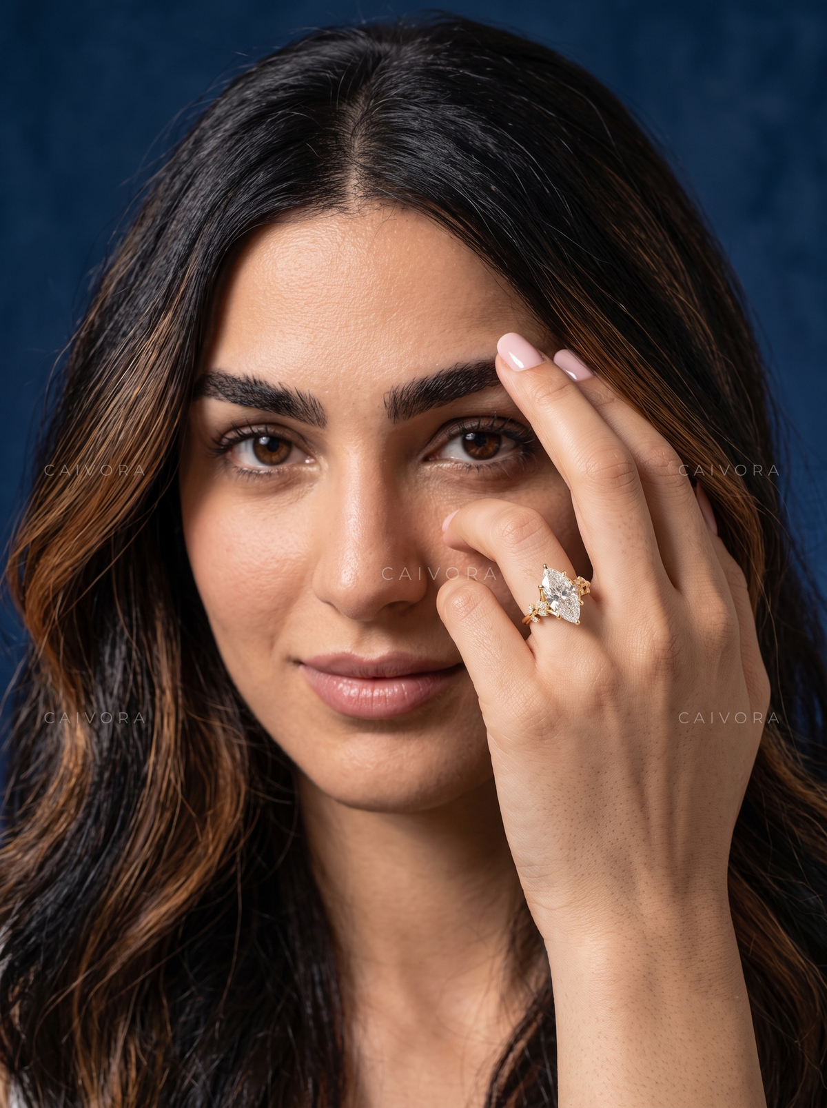 Marquise Cut Floral Engagement Ring with Diamond Accents
