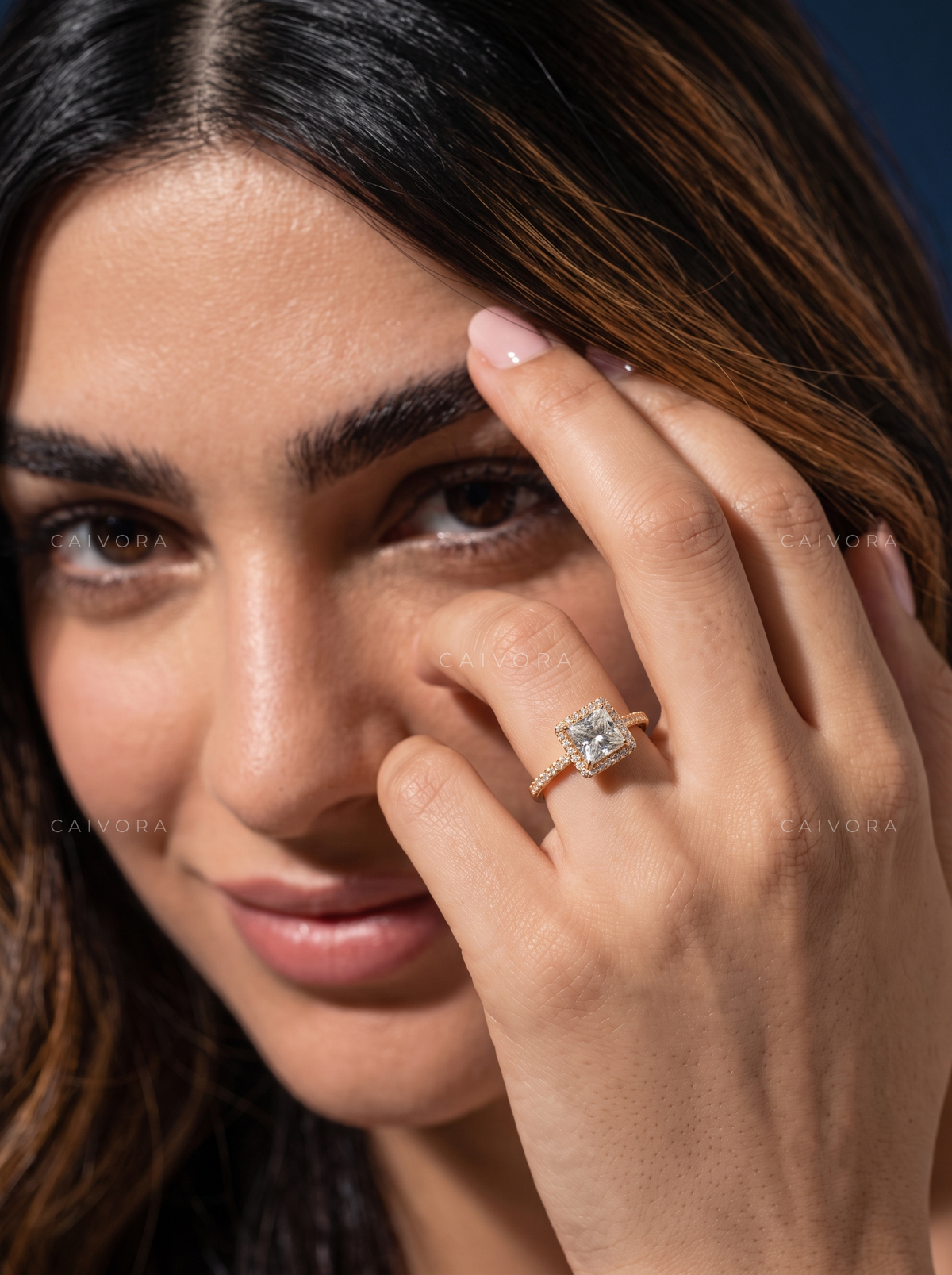Modern Halo Engagement Ring with Princess Diamond & Pavé Accents