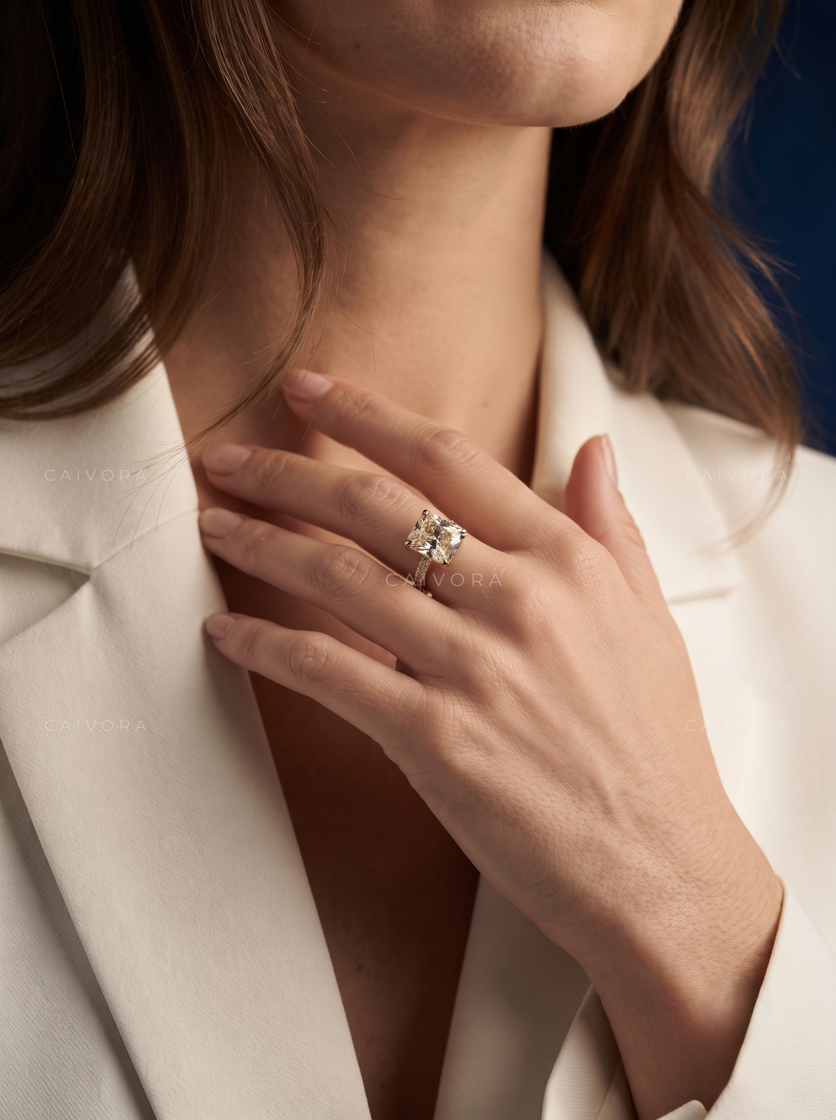 Cushion Cut Diamond Engagement Ring with Hidden Halo