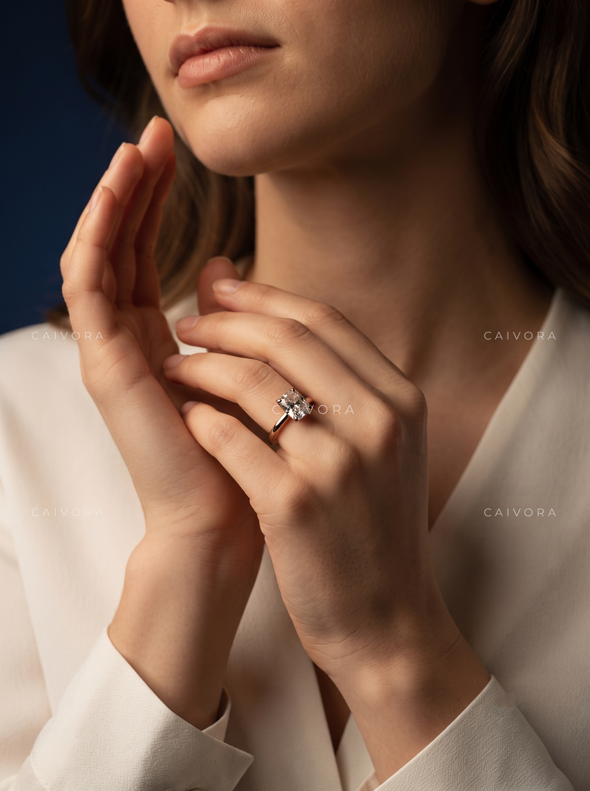 Elongated Cushion Cut Four Prong Solitaire Engagement Ring