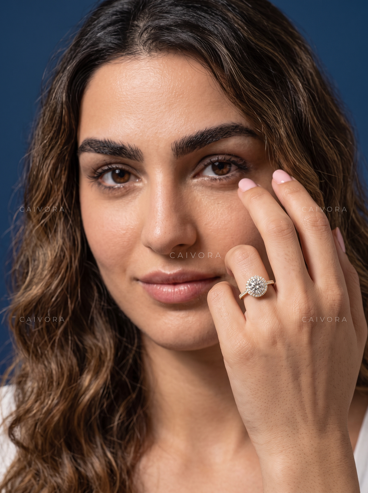 Classic Halo Engagement Ring with Round Diamond & Pavé Accents