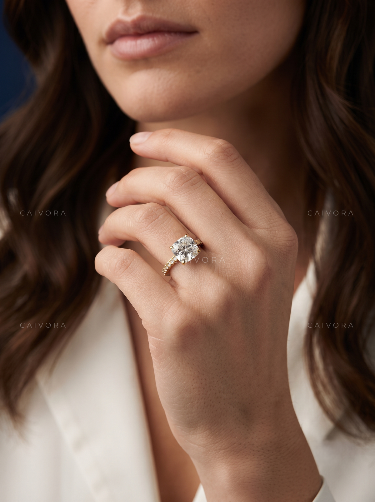 Vintage Cushion Pave Hidden Halo Engagement Ring