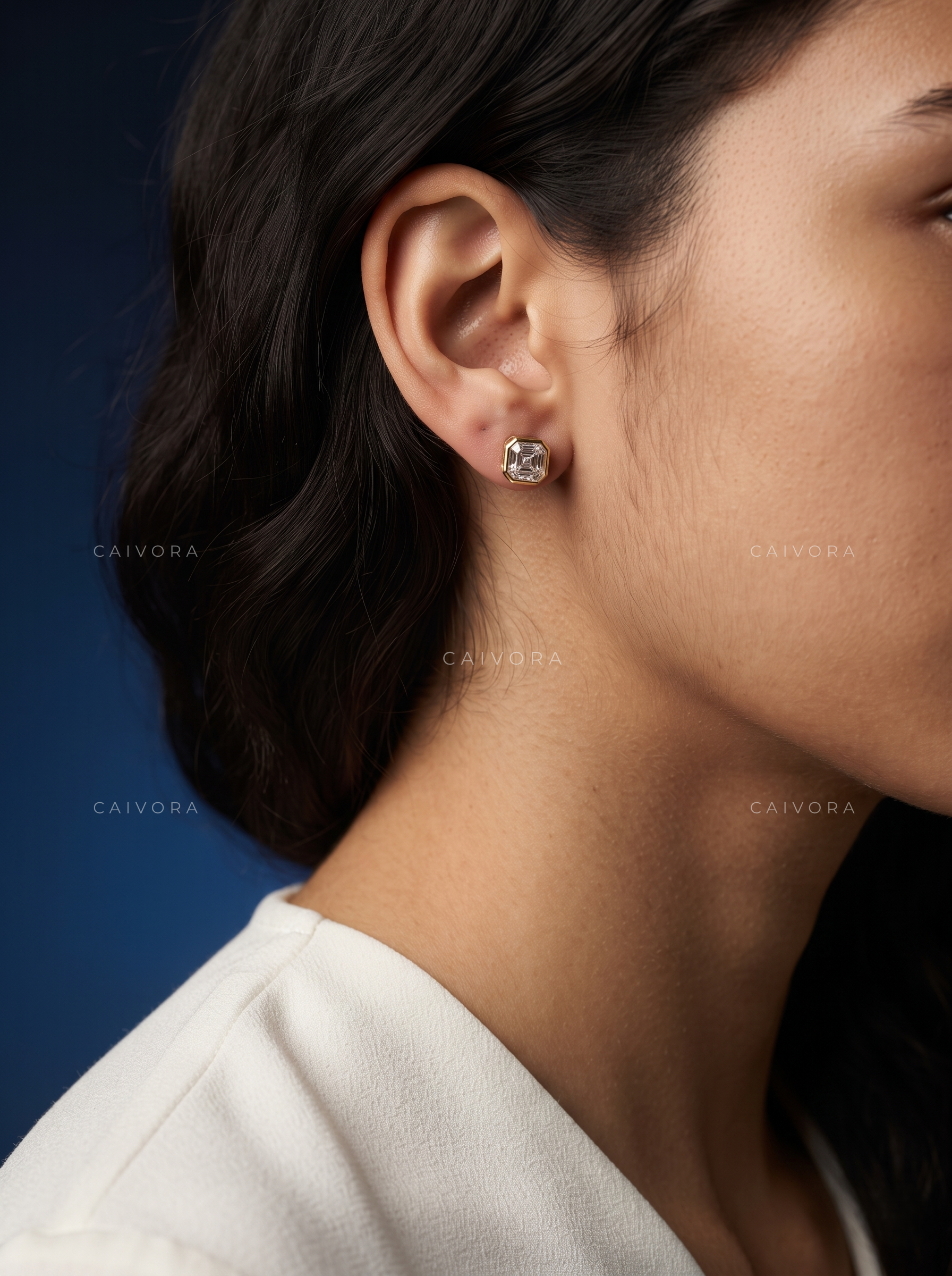 Sleek Minimalist Bezel Asscher Classic Stud Earrings