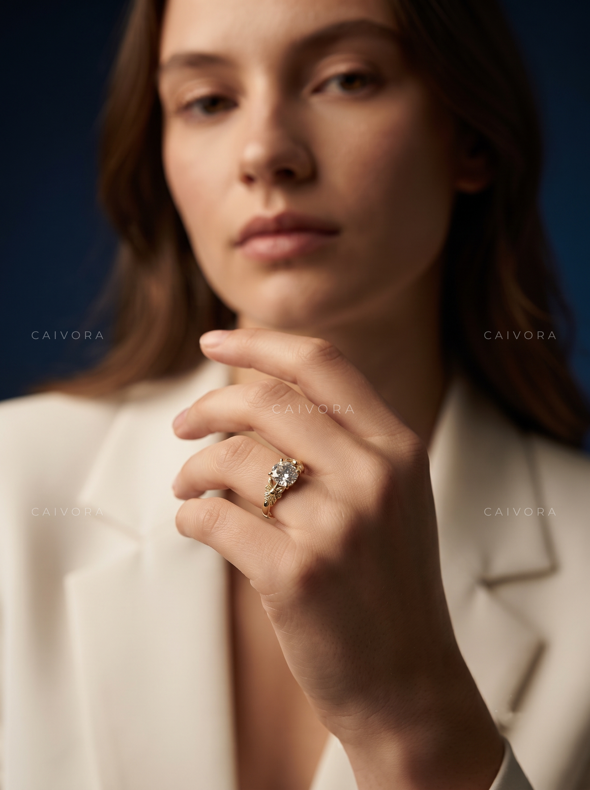 Solenne Sculpted Engagement Ring with Portuguese Cut Diamond