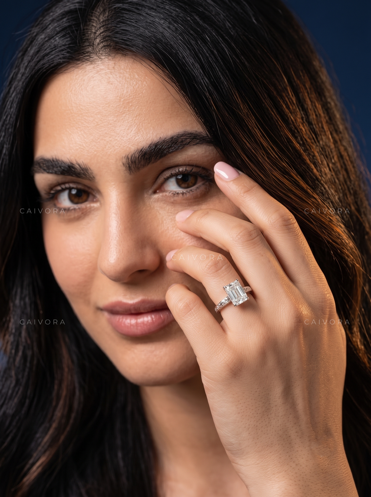 Radiant Cut Diamond Architectural Engagement Ring with Round Accents