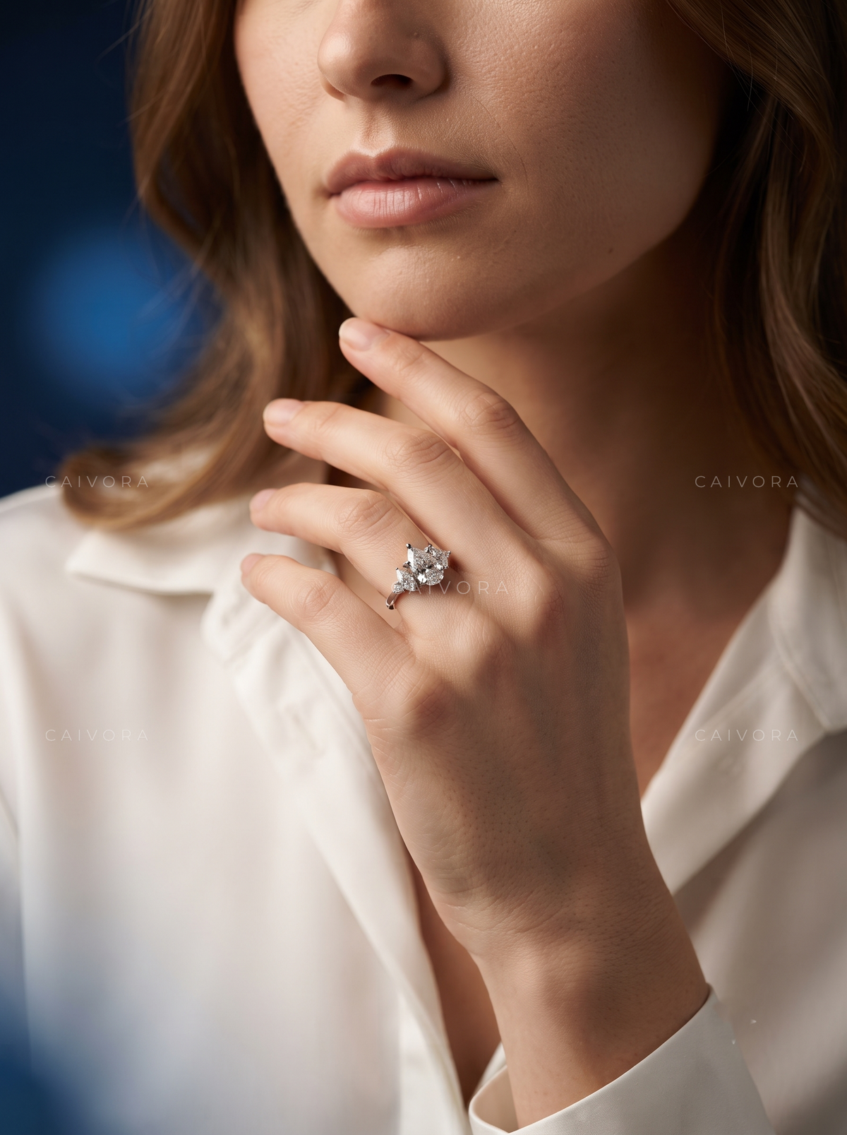 Pear Shaped Diamond Elongated Engagement Ring with Claw Prongs