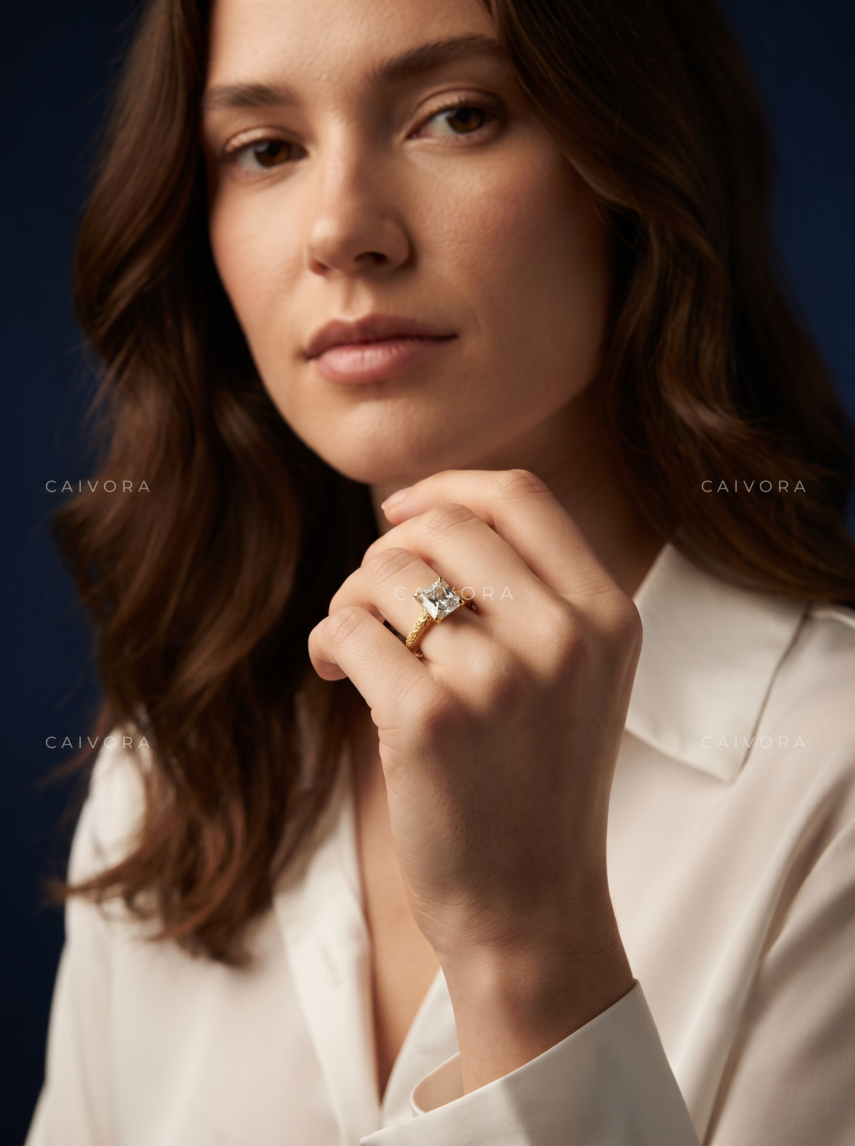 Asscher Cut Floral Detail Vintage Engagement Ring