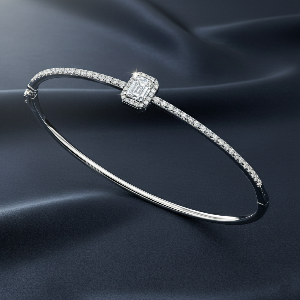 Spectacular Emerald Center Lab Diamond Bangle