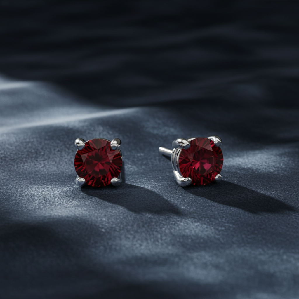 Vibrant Red Classic Gemstone Studs