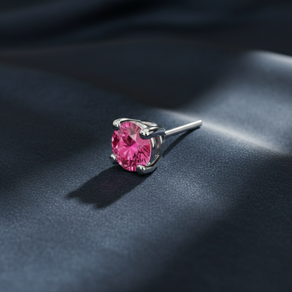 Engaging Pink Sapphire Single Stud Earring