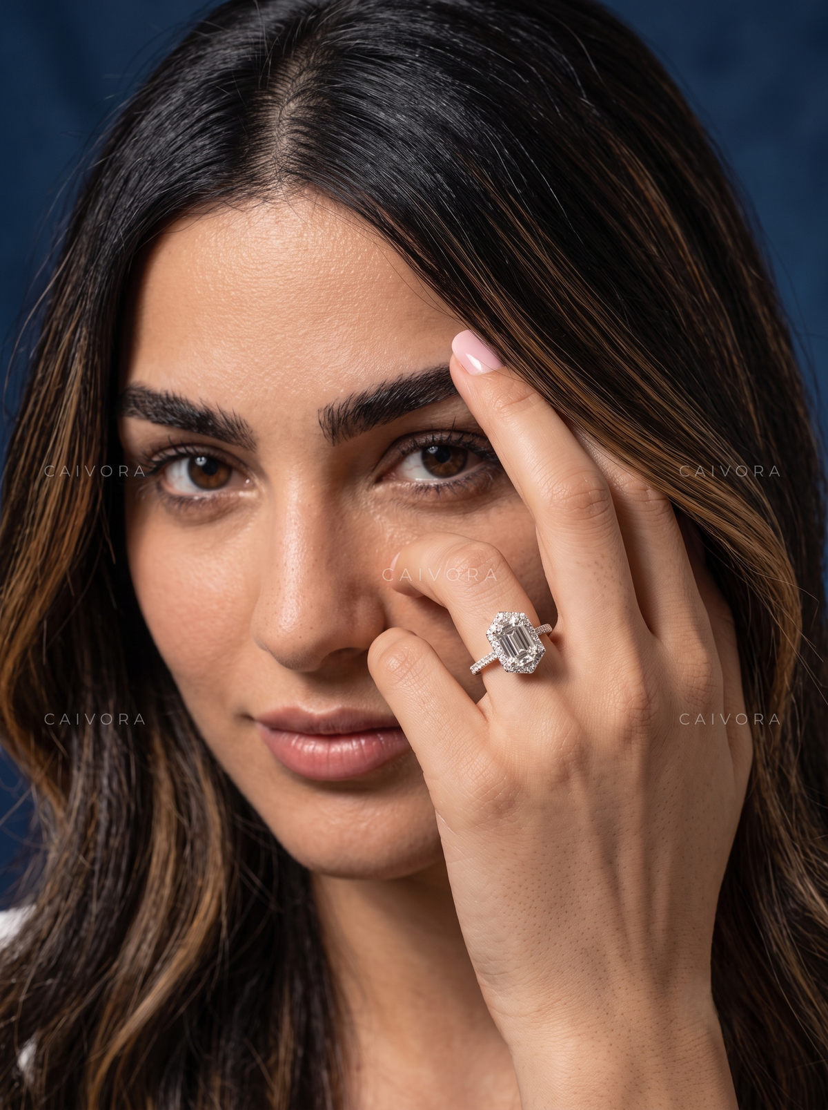 Modern Hexagon Diamond Halo Engagement Ring with Pavé Accents