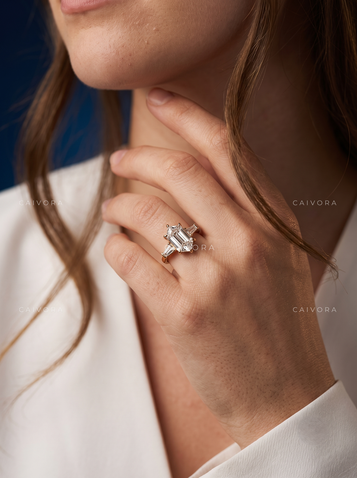 Sculptural Elegance with a Hexagonal Marquise Center