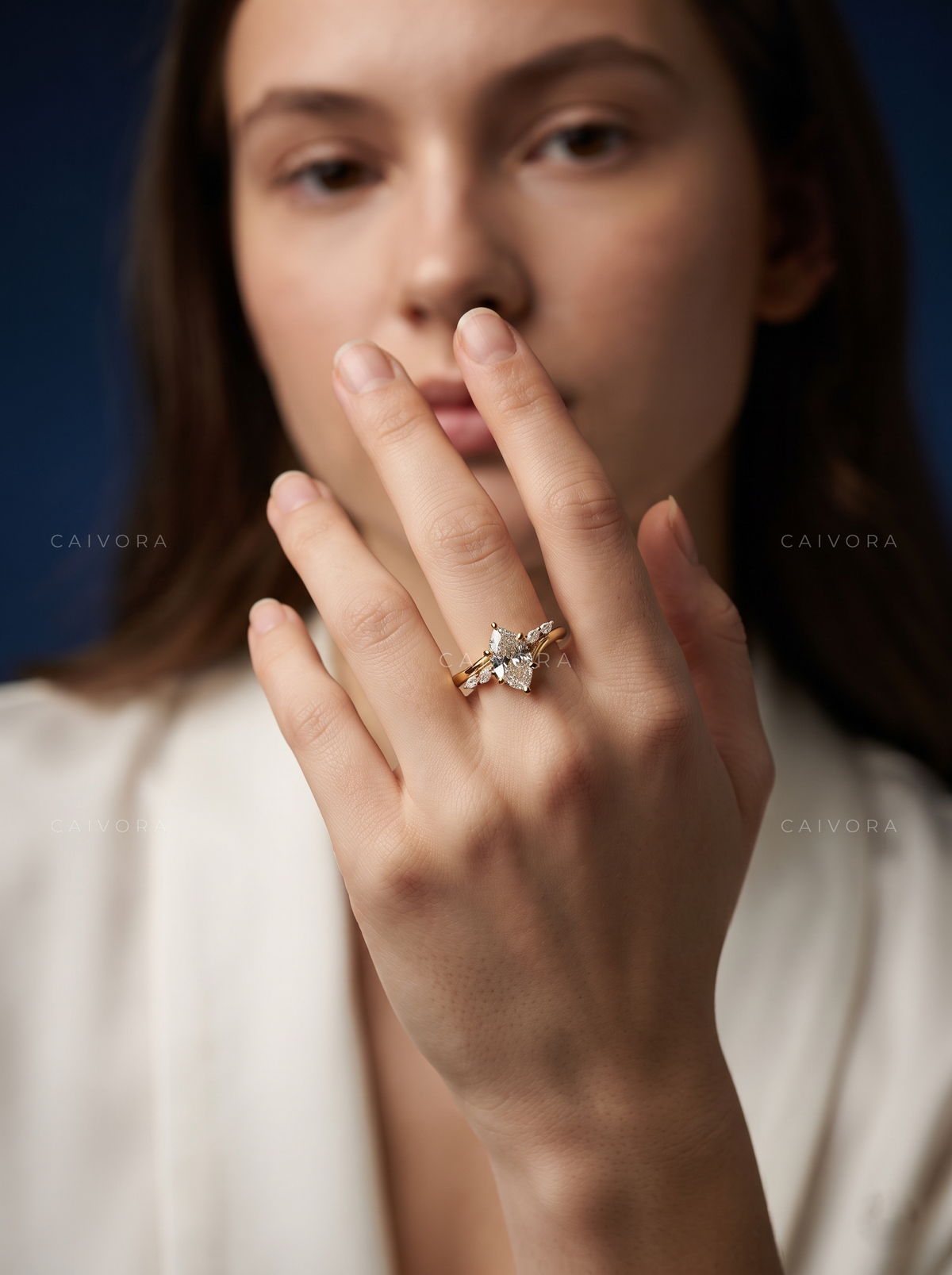 Modern Hidden Halo Engagement Ring Featuring a Hexagon Cut Diamond