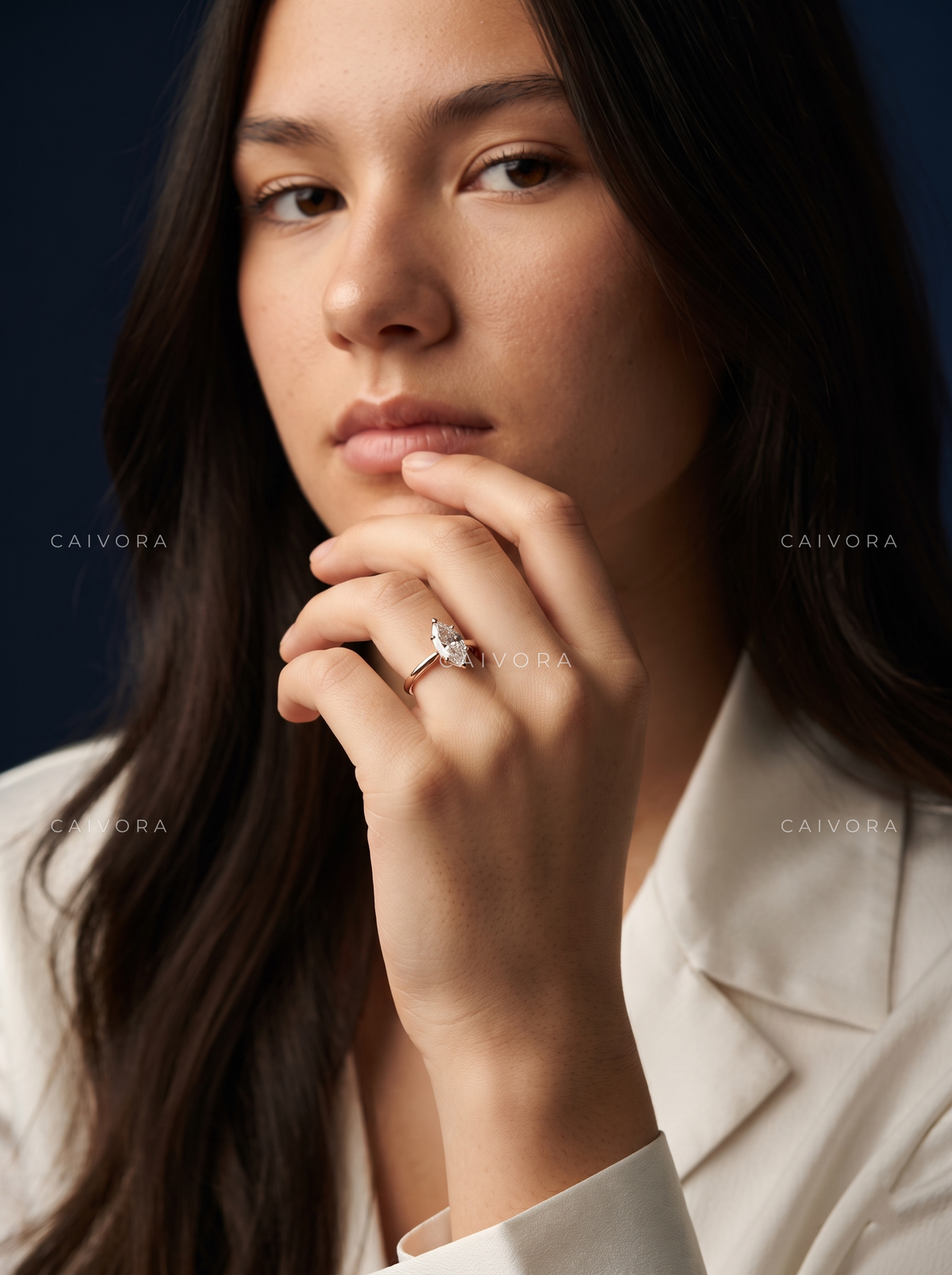 Graceful Tapered Cathedral Engagement Ring with an Oval Cut Center