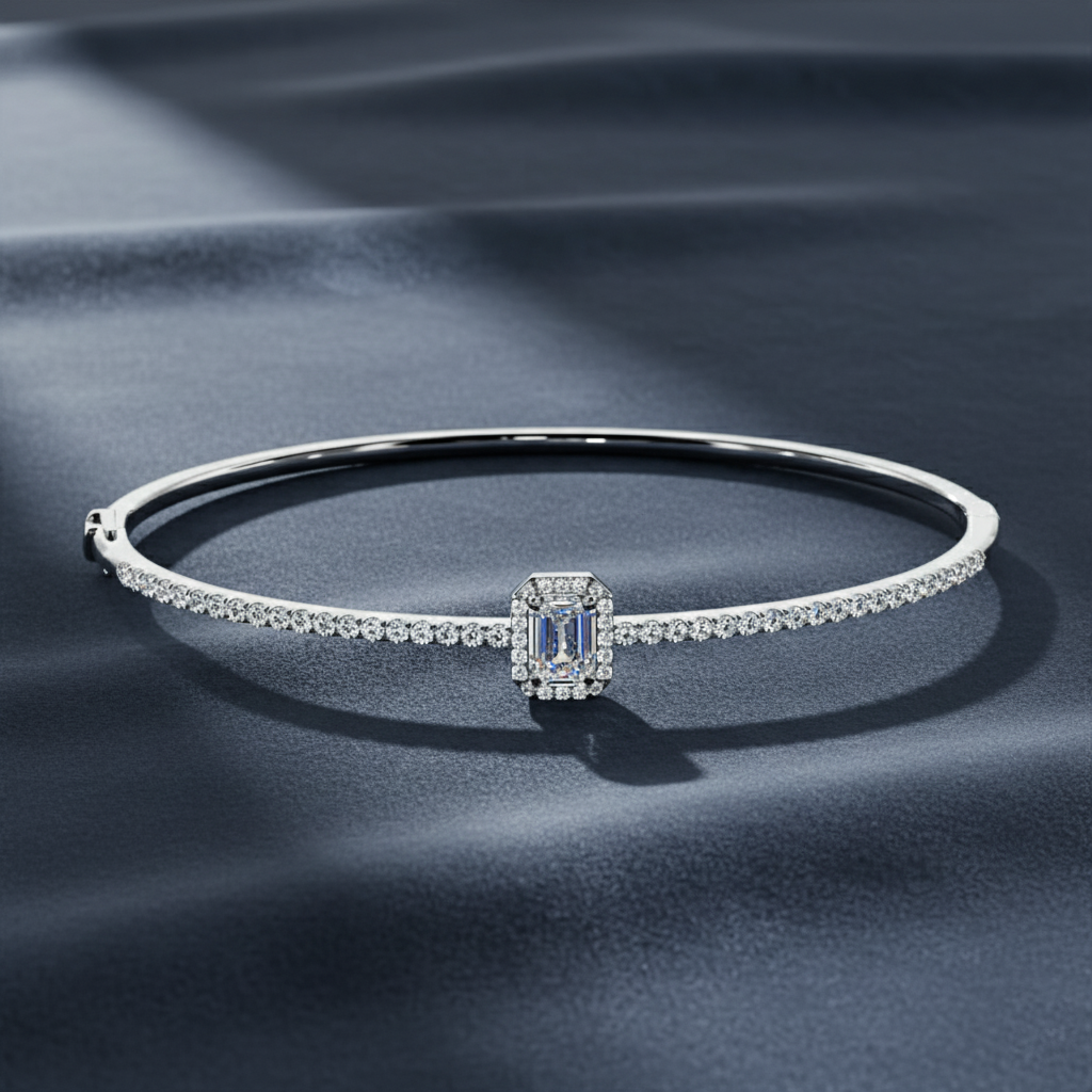 Spectacular Emerald Center Lab Diamond Bangle