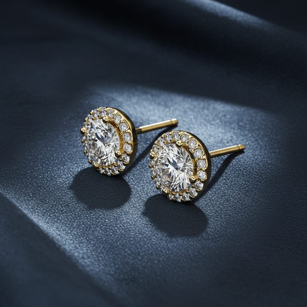 Dazzling Halo Diamond Stud Earrings