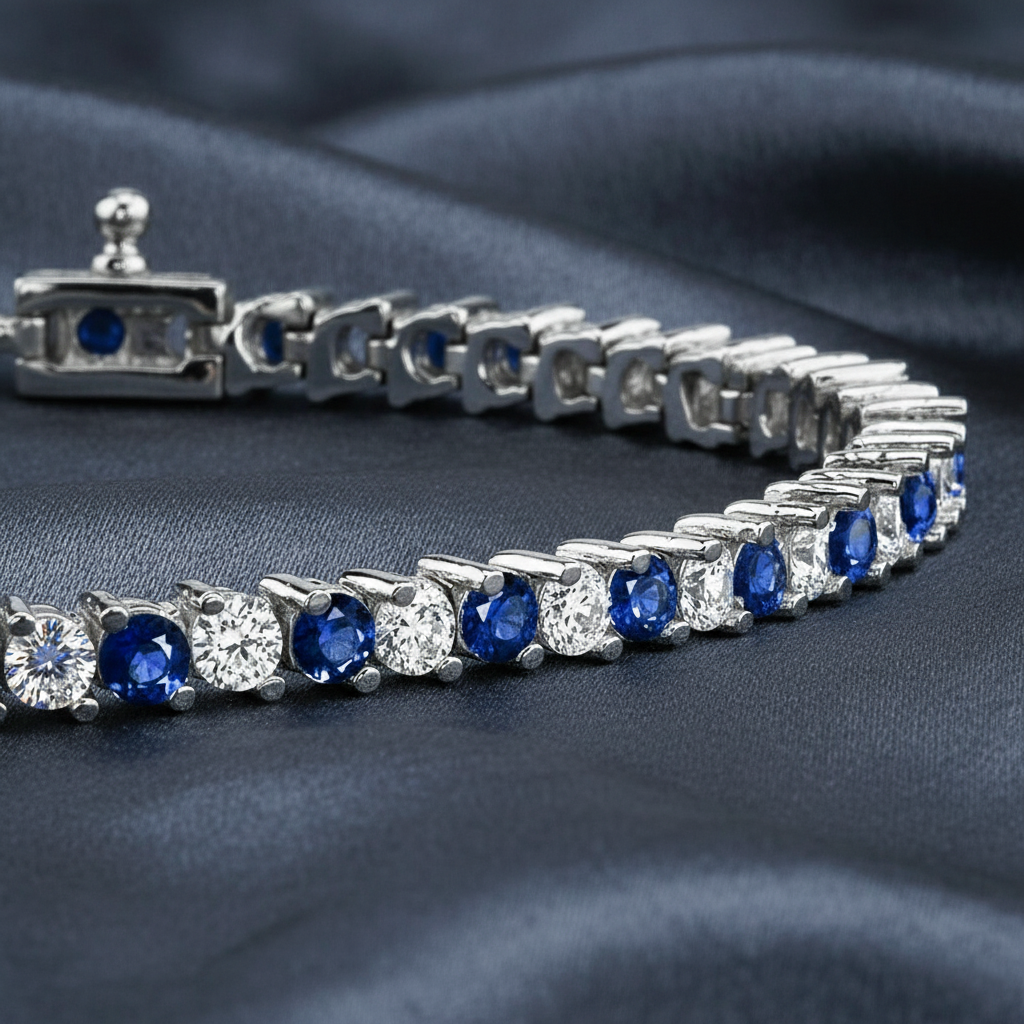 Brilliant Diamond and Sapphire Tennis Bracelet