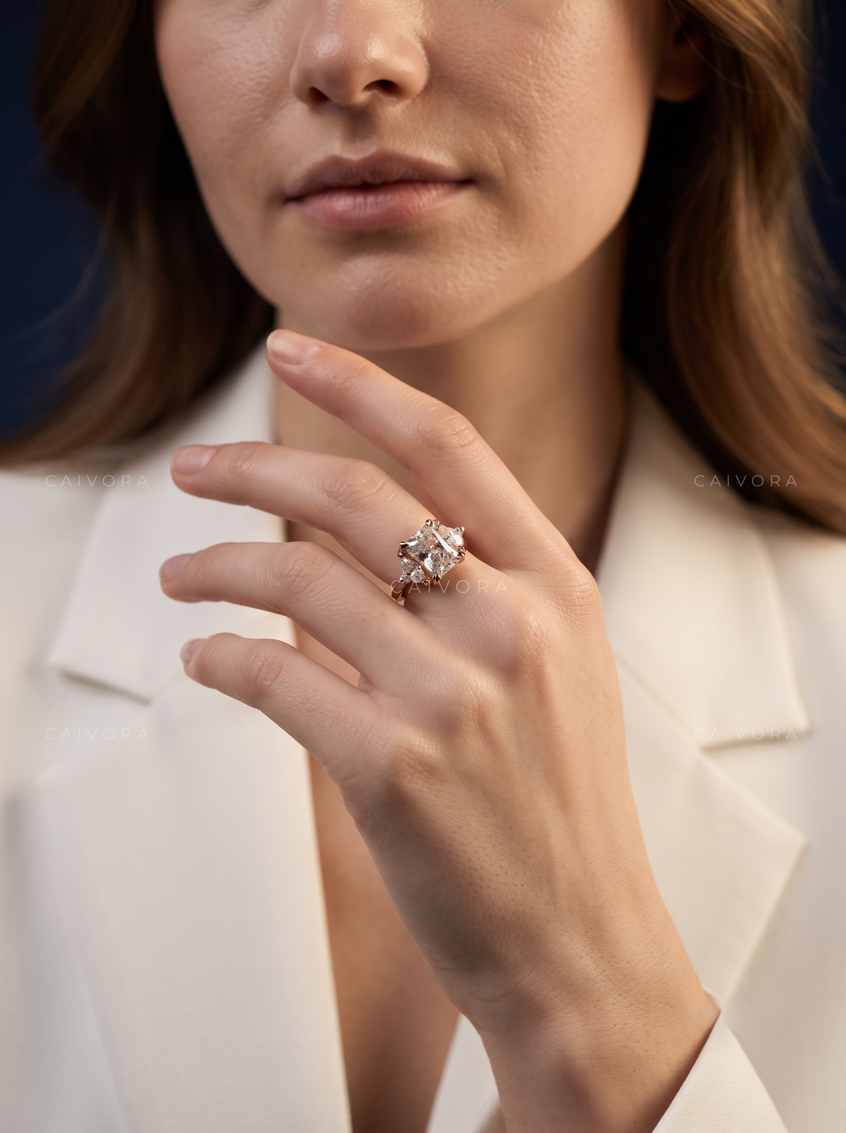 Radiant Cut Diamond Elongated Engagement Ring with Claw Prongs
