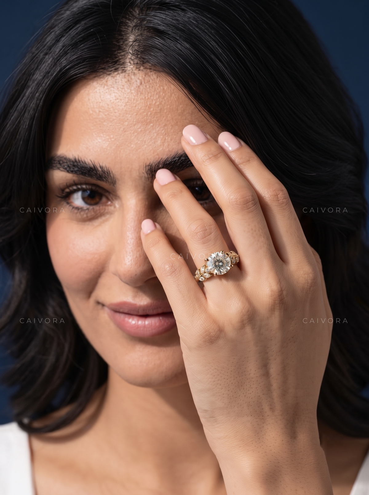 Round Diamond Floral Engagement Ring with Marquise Accents