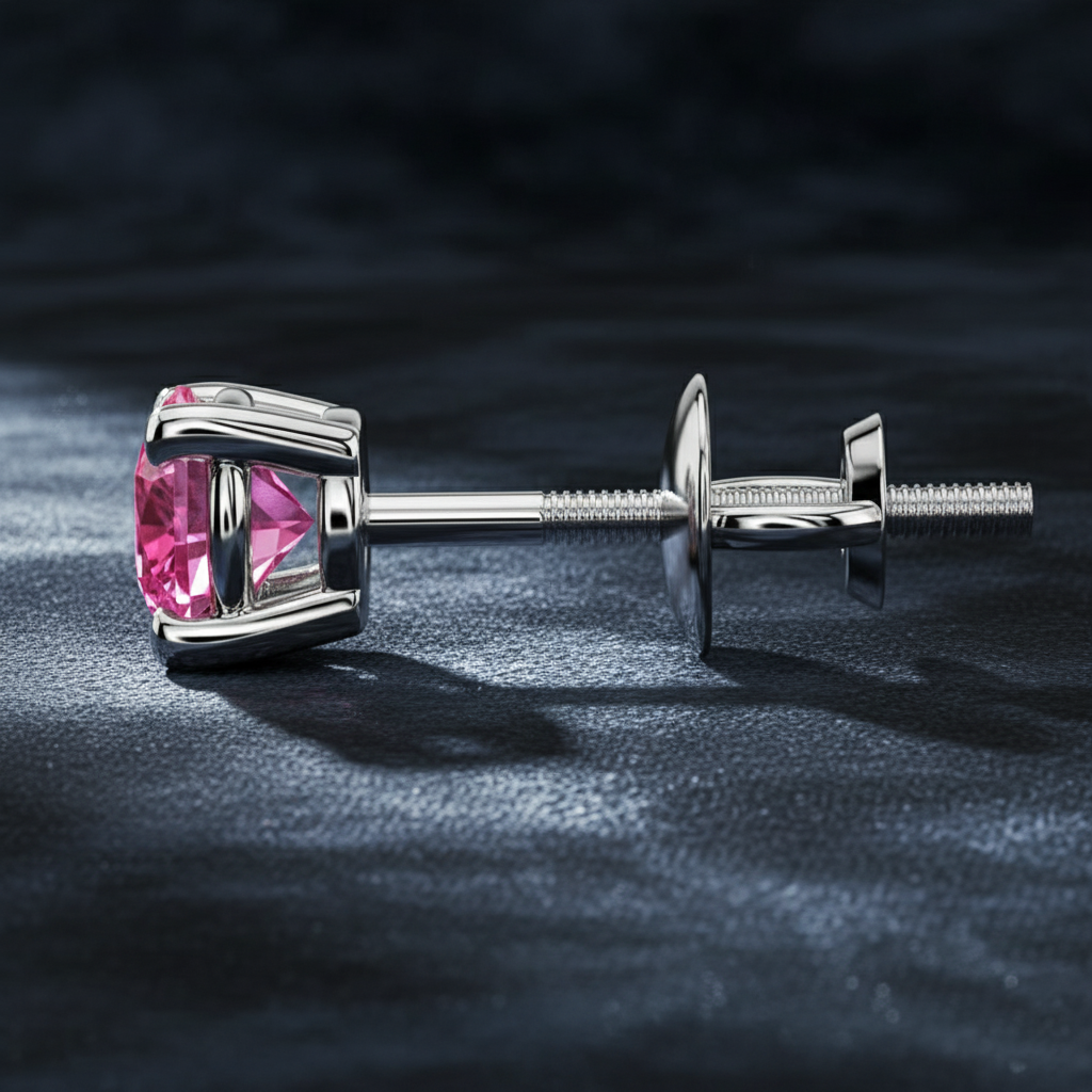 Engaging Pink Sapphire Single Stud Earring