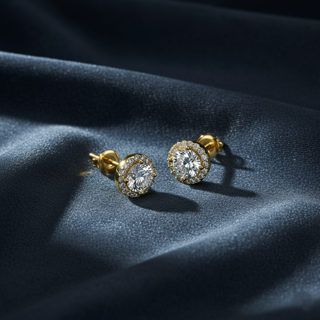 Dazzling Halo Diamond Stud Earrings