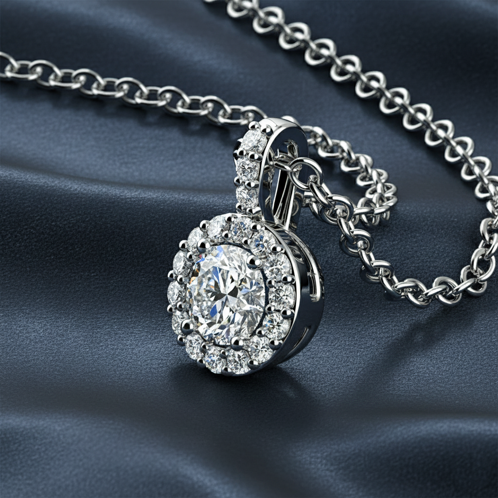 Sparkling Diamond Halo Cluster Necklace