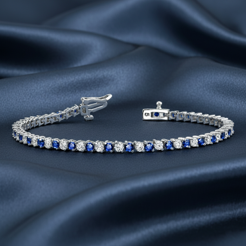 Brilliant Diamond and Sapphire Tennis Bracelet