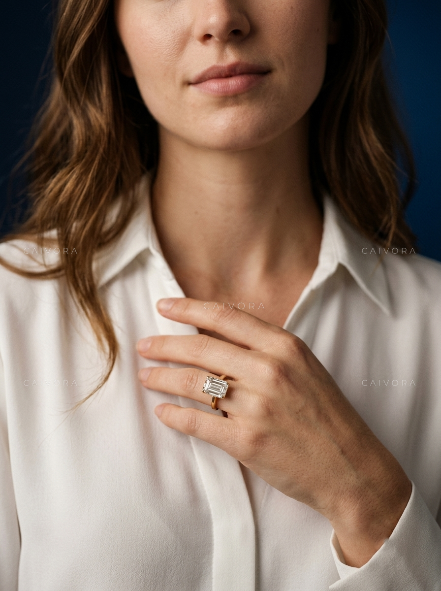 Emerald Cut Hidden Halo Pavé Tulip Engagement Ring