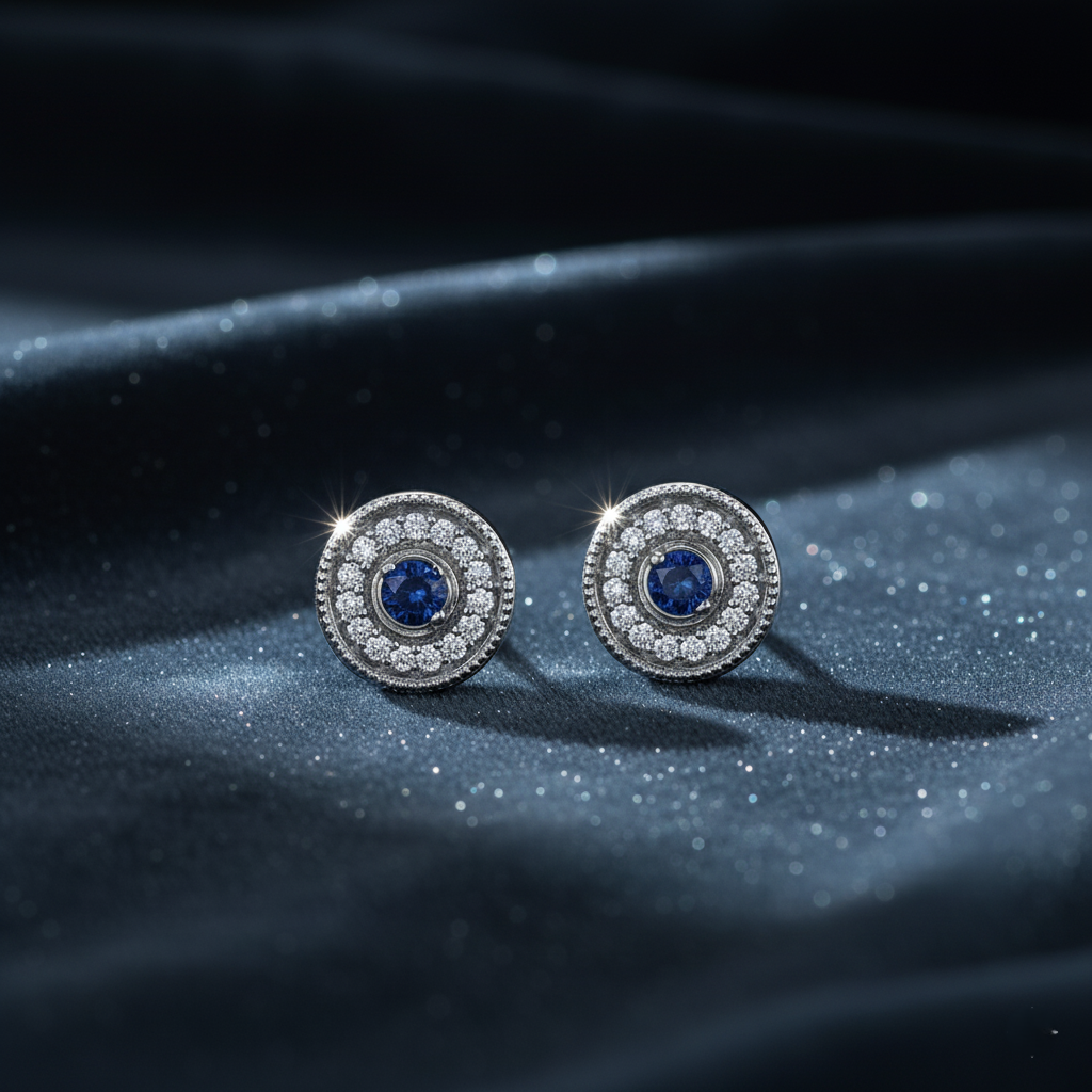 Exquisite Blue Gemstone Halo Earrings