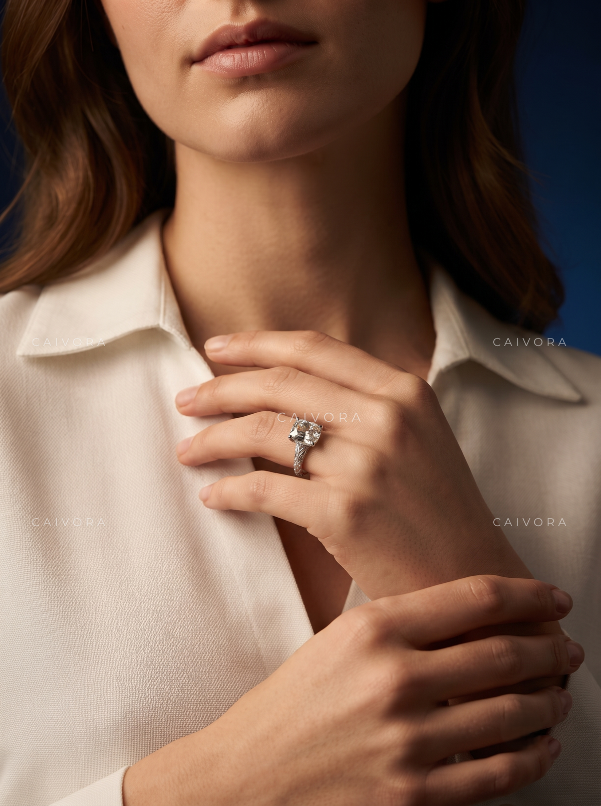 Cushion Cut Hand Engraved Vintage Solitaire Engagement Ring