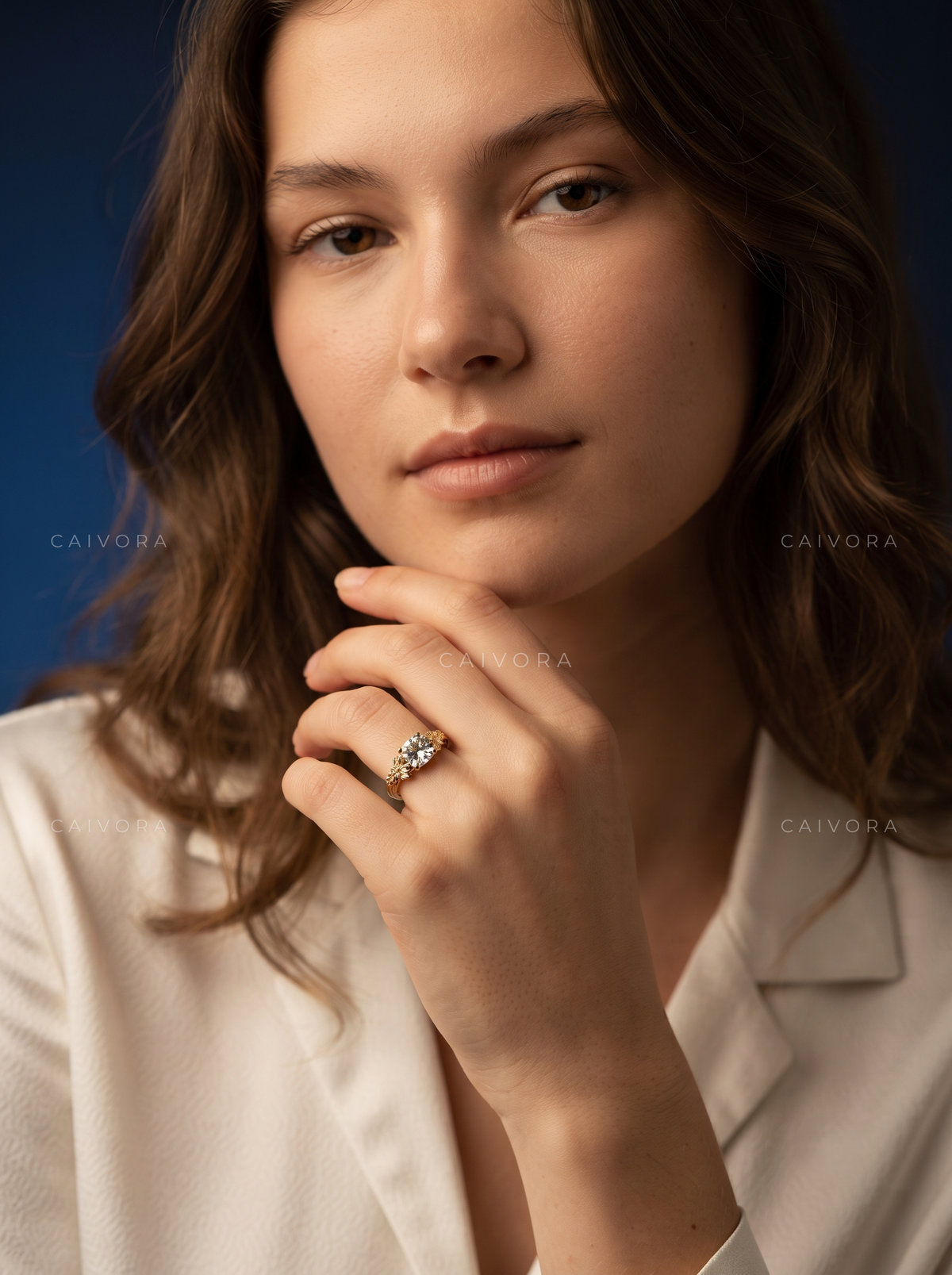 Amara Sculpted Diamond Ring Featuring a Cushion Cut Center