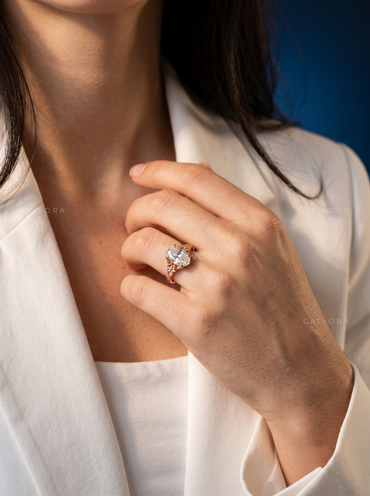 Isadora Sculpted Diamond Ring Featuring a Moval Cut