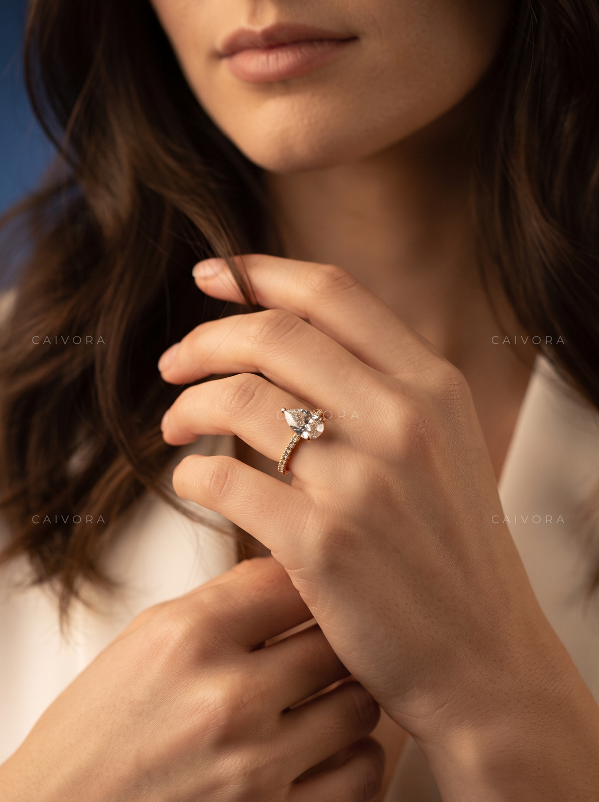 Pear Shaped Diamond Solitaire Engagement Ring