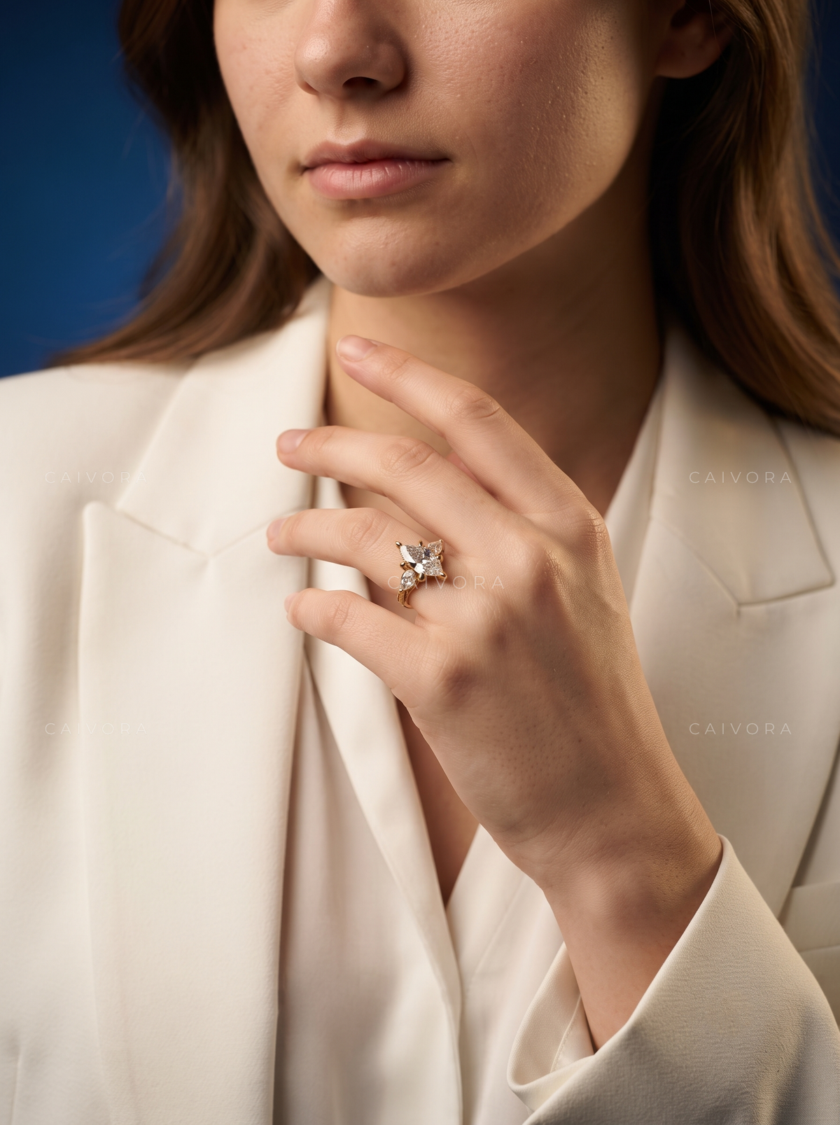 Dutch Marquise Tulip Setting Engagement Ring with Diamond Accents