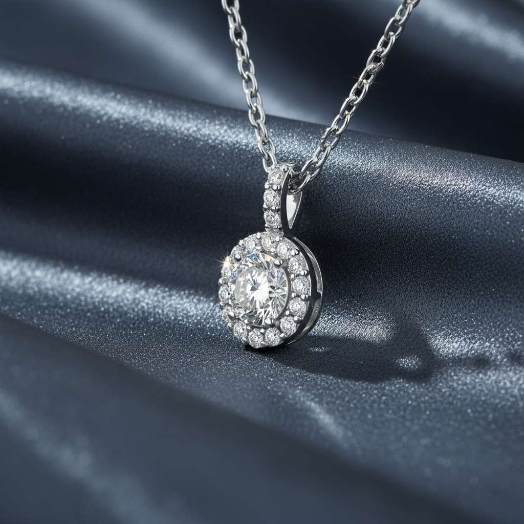 Sparkling Diamond Halo Cluster Necklace