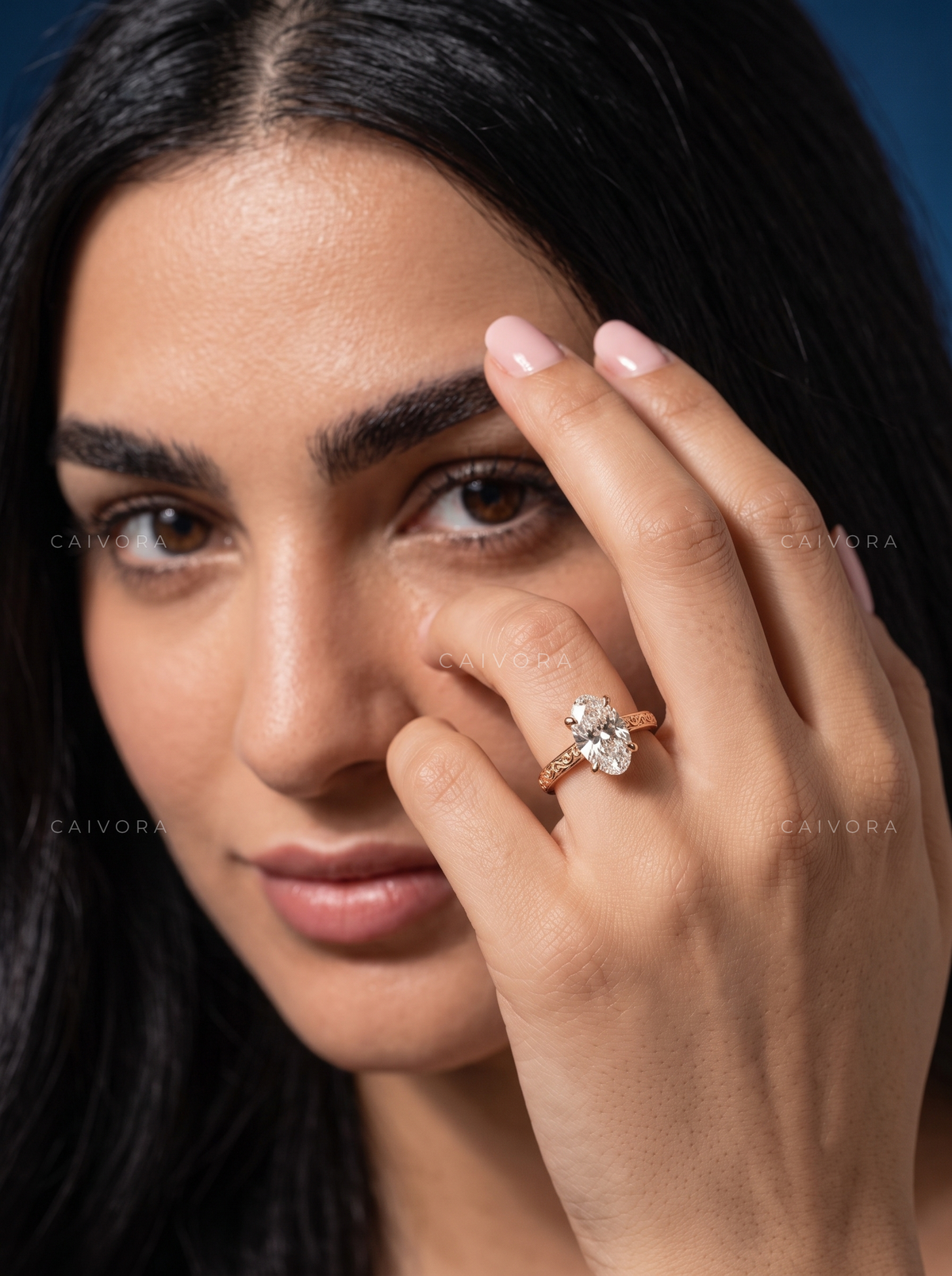 Moval Diamond Modern Architectural Engagement Ring