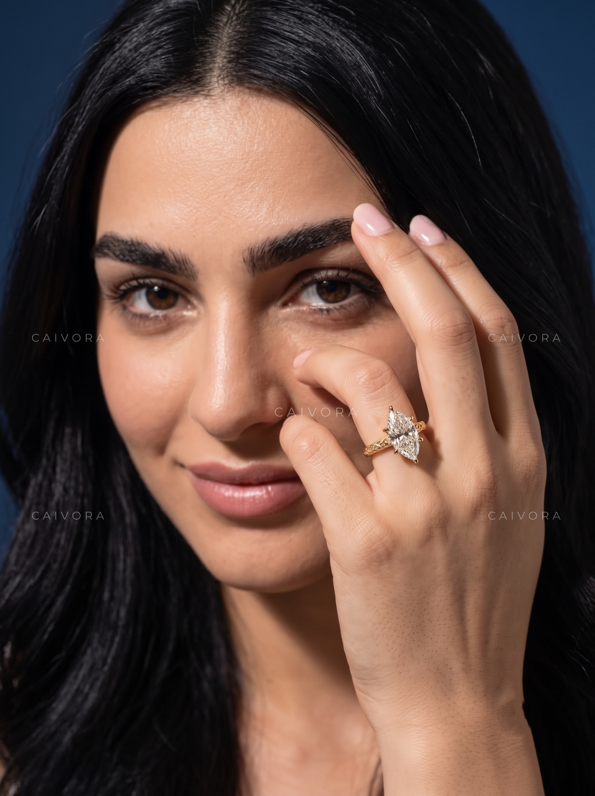 Dutch Marquise Diamond Modern Architectural Engagement Ring