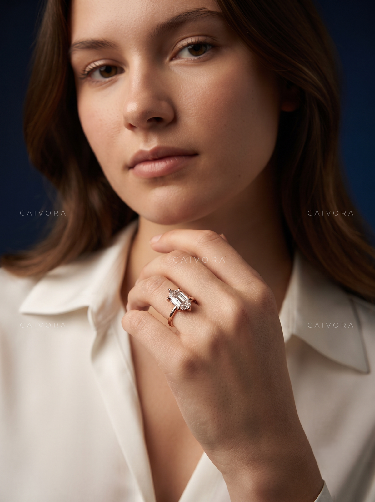 Hexagon Cut Hidden Halo Pavé Tulip Engagement Ring