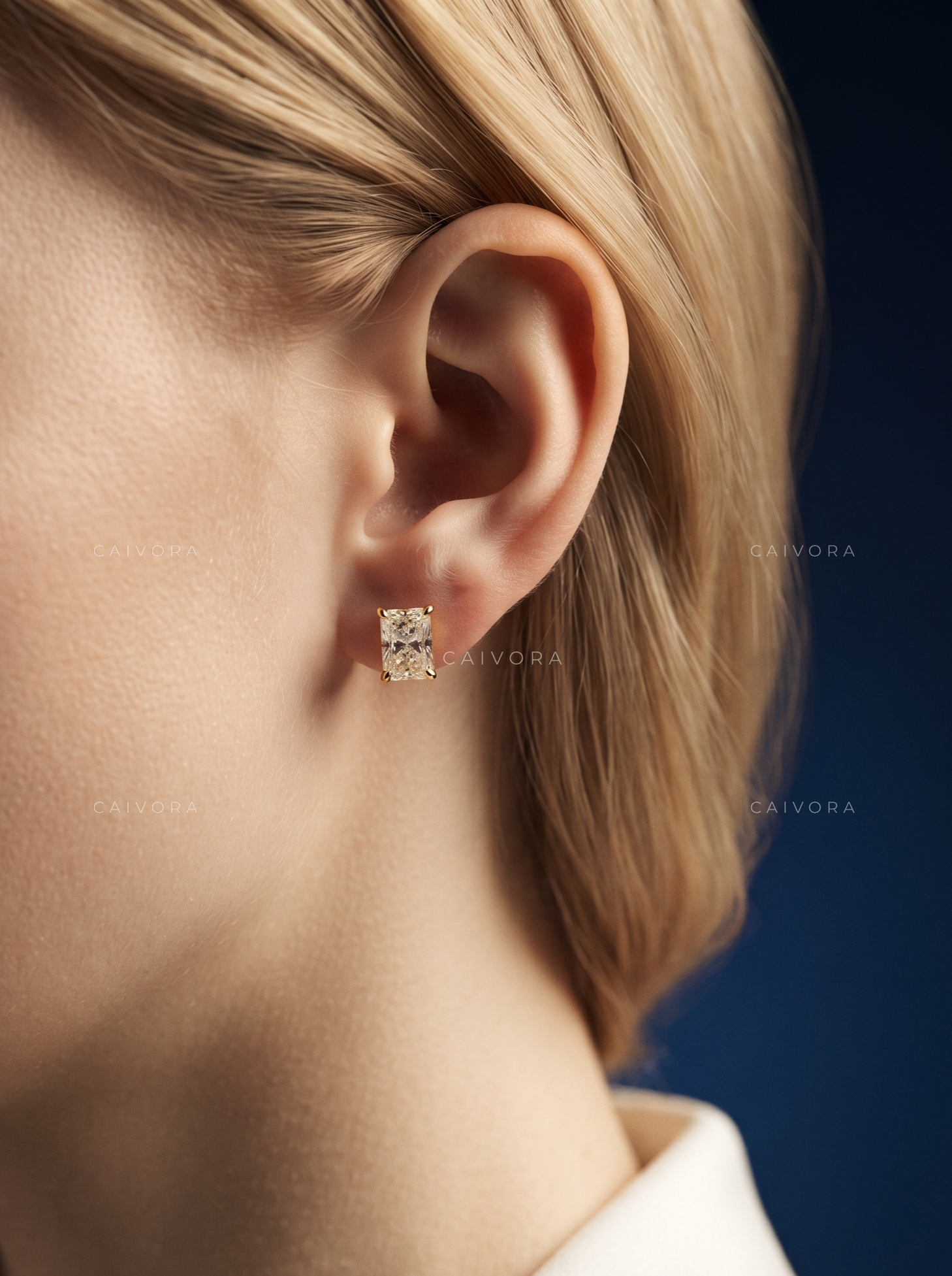 Trimmed-Corner Rectangle Brilliant Fine Stud Earrings