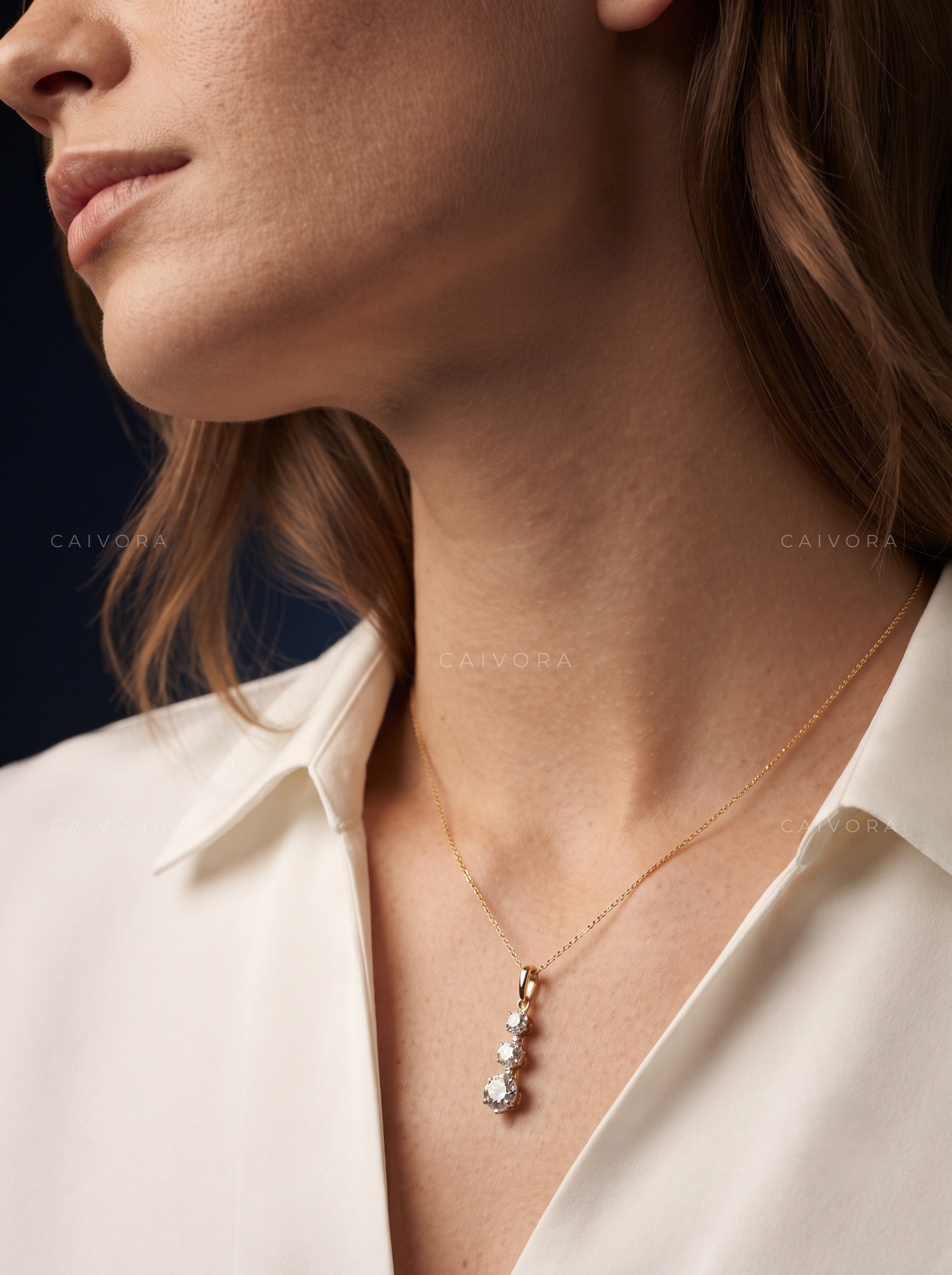 Three Stone Lab-Grown Diamond Past Present Future Pendant Necklace