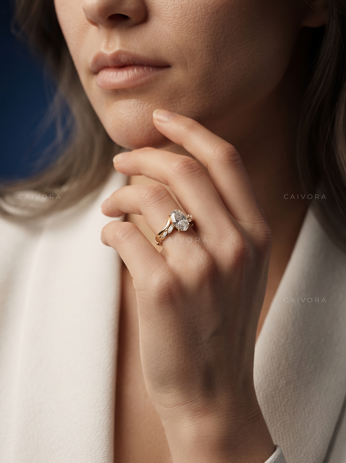 Oval Cut Diamond Twist Hidden Halo Engagement Ring
