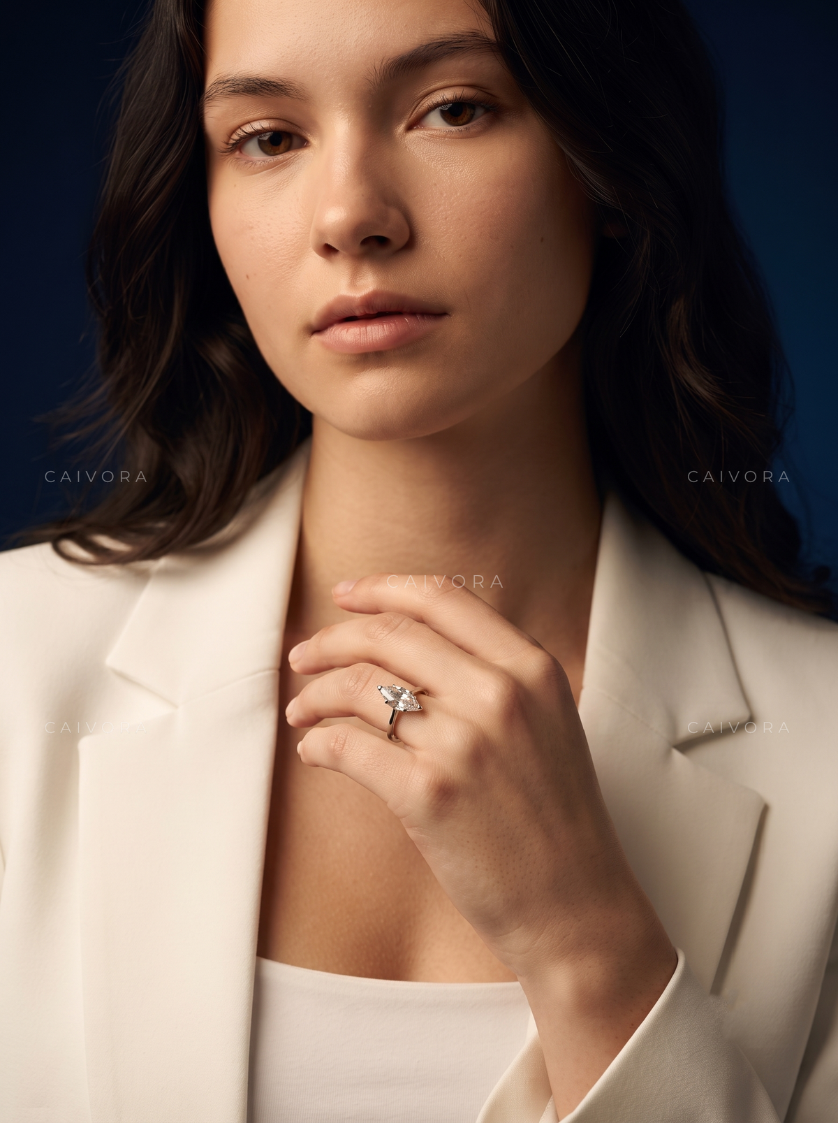 Marquise Cut Hidden Halo Pavé Tulip Engagement Ring