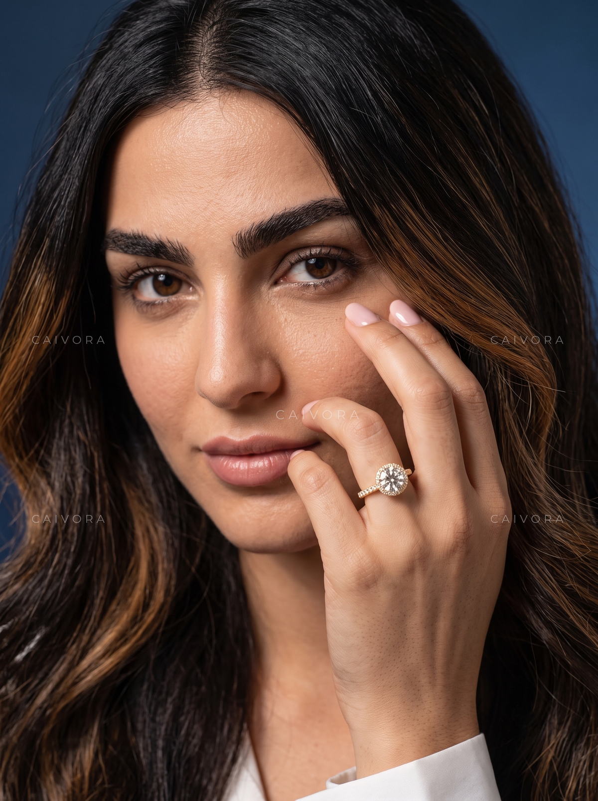 Classic Round Diamond Halo Engagement Ring with Pavé Accents