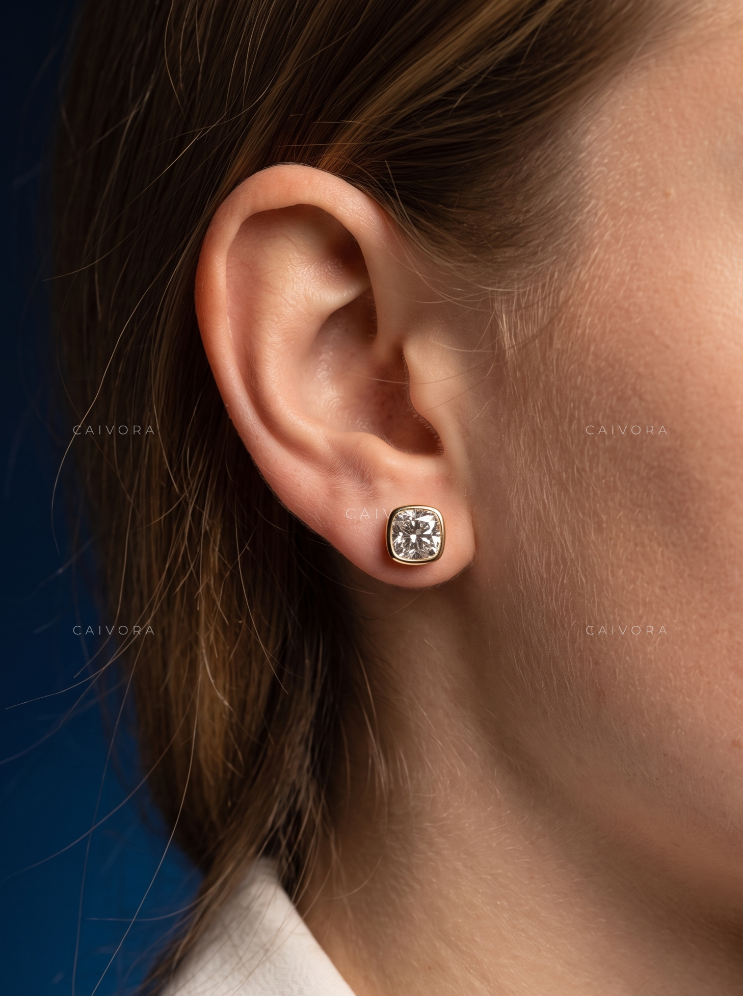 The Cushion Bezel Solitaire Stud Earrings