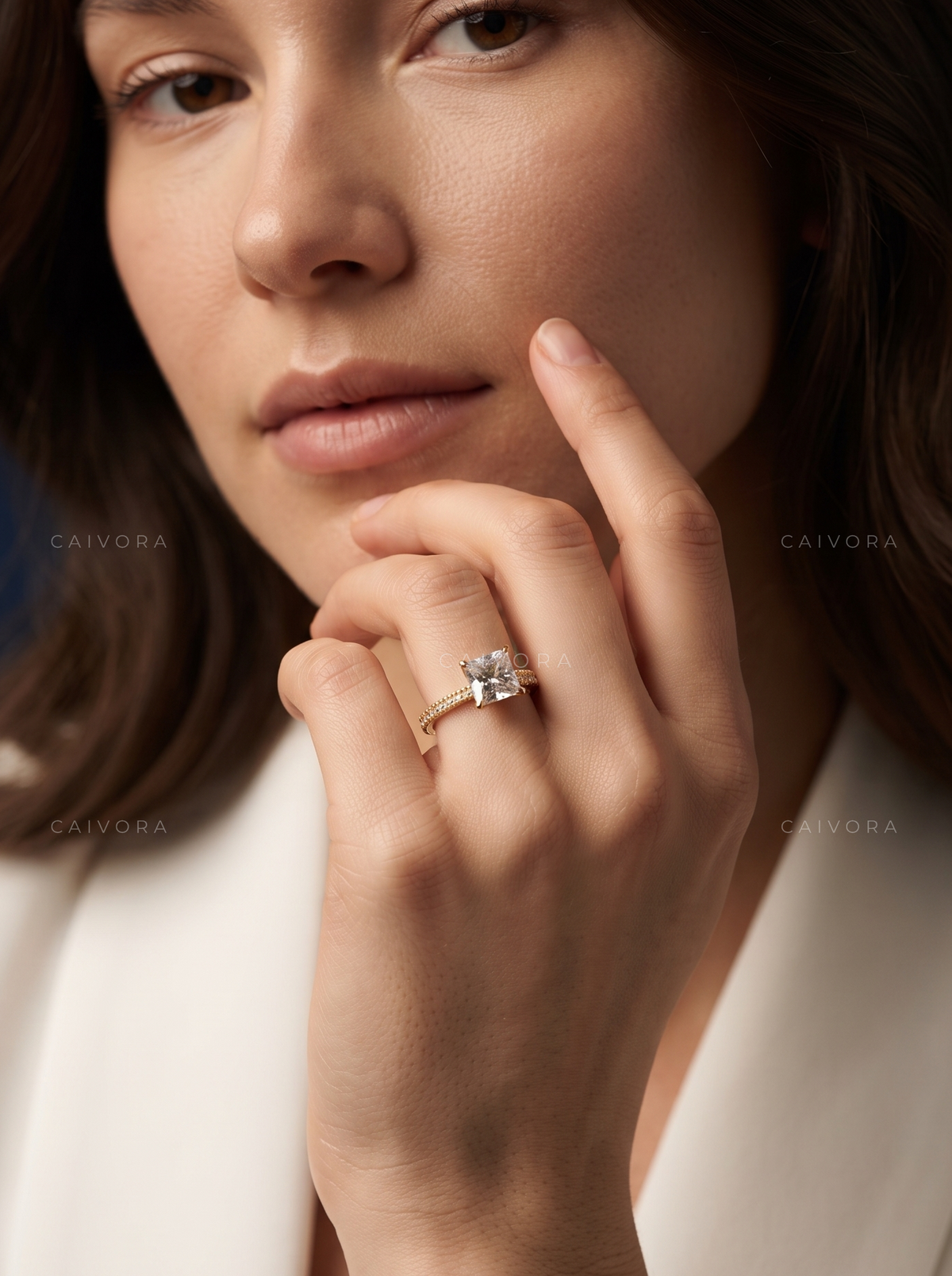 Asscher Cut Diamond Bridal Ring with Pave Sidestones