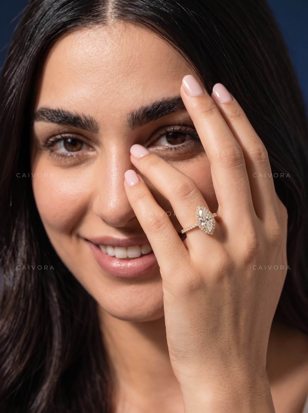 Sophisticated Halo Engagement Ring with Marquise Diamond & Pavé Accents