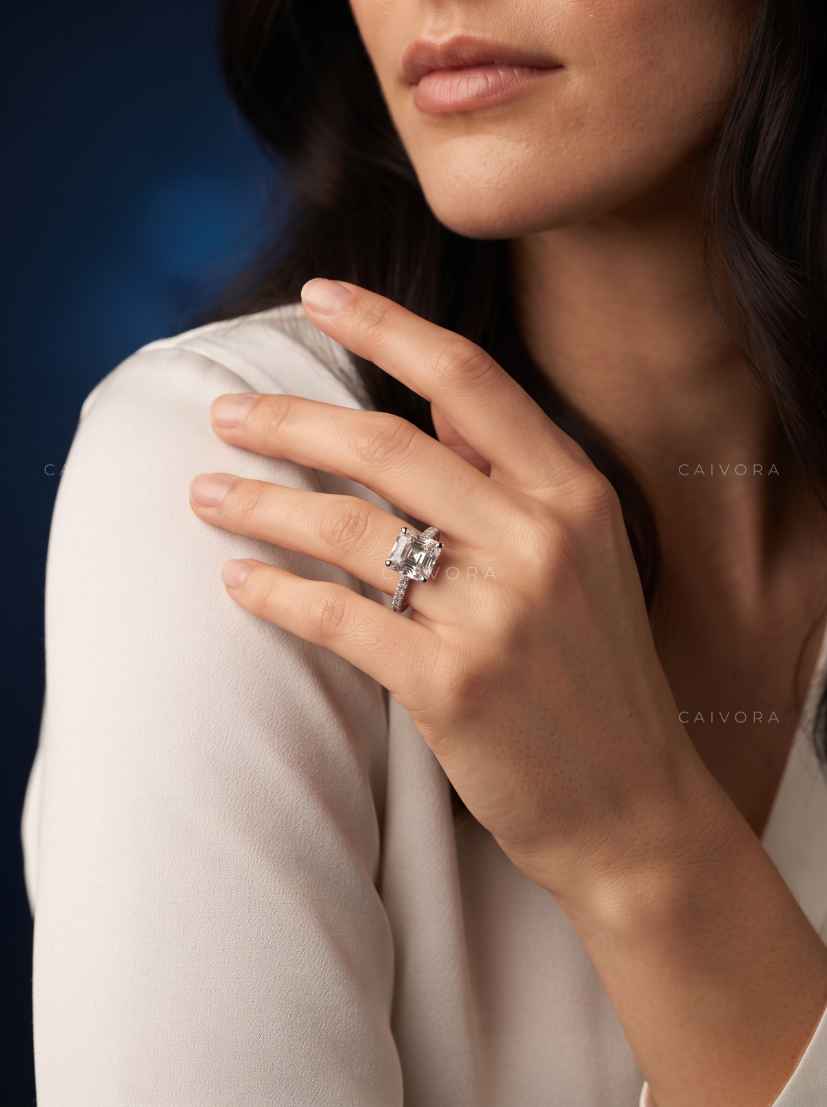 Asscher Cut Vintage Pave Diamond Engagement Ring