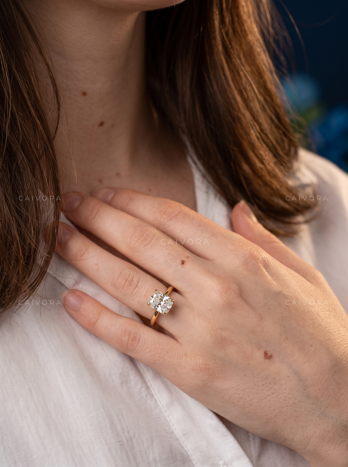 Elongated Cushion Cut Hidden Halo Pavé Tulip Engagement Ring