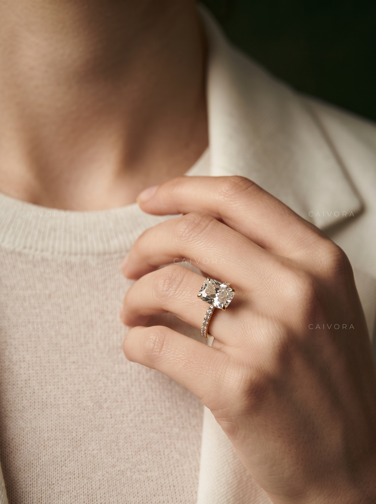 Cushion Cut Cathedral Pave Engagement Ring