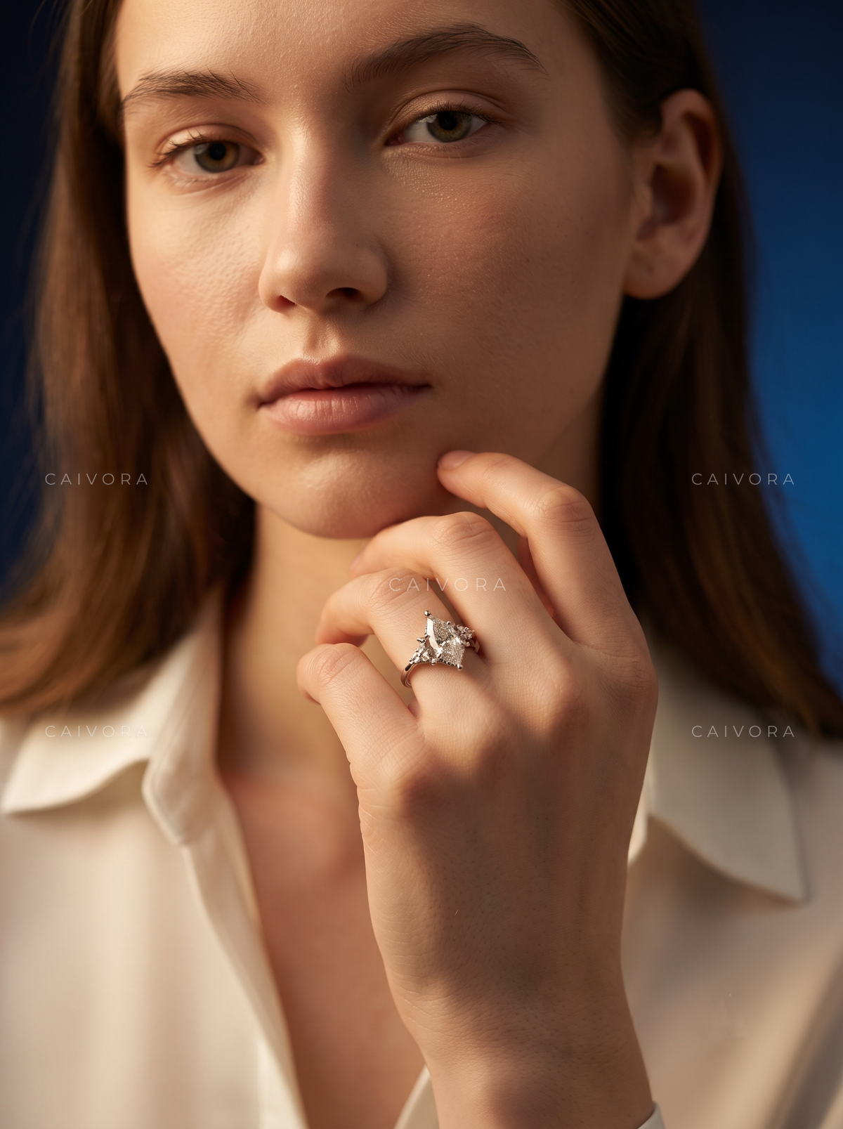 Evelora Sculpted Ring Showcasing a Dutch Marquise Diamond